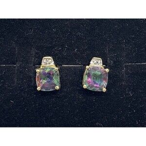 Abraham David Loewenstark ADL 10K Yellow Gold Mystic Topaz Diamond Stud Earrings